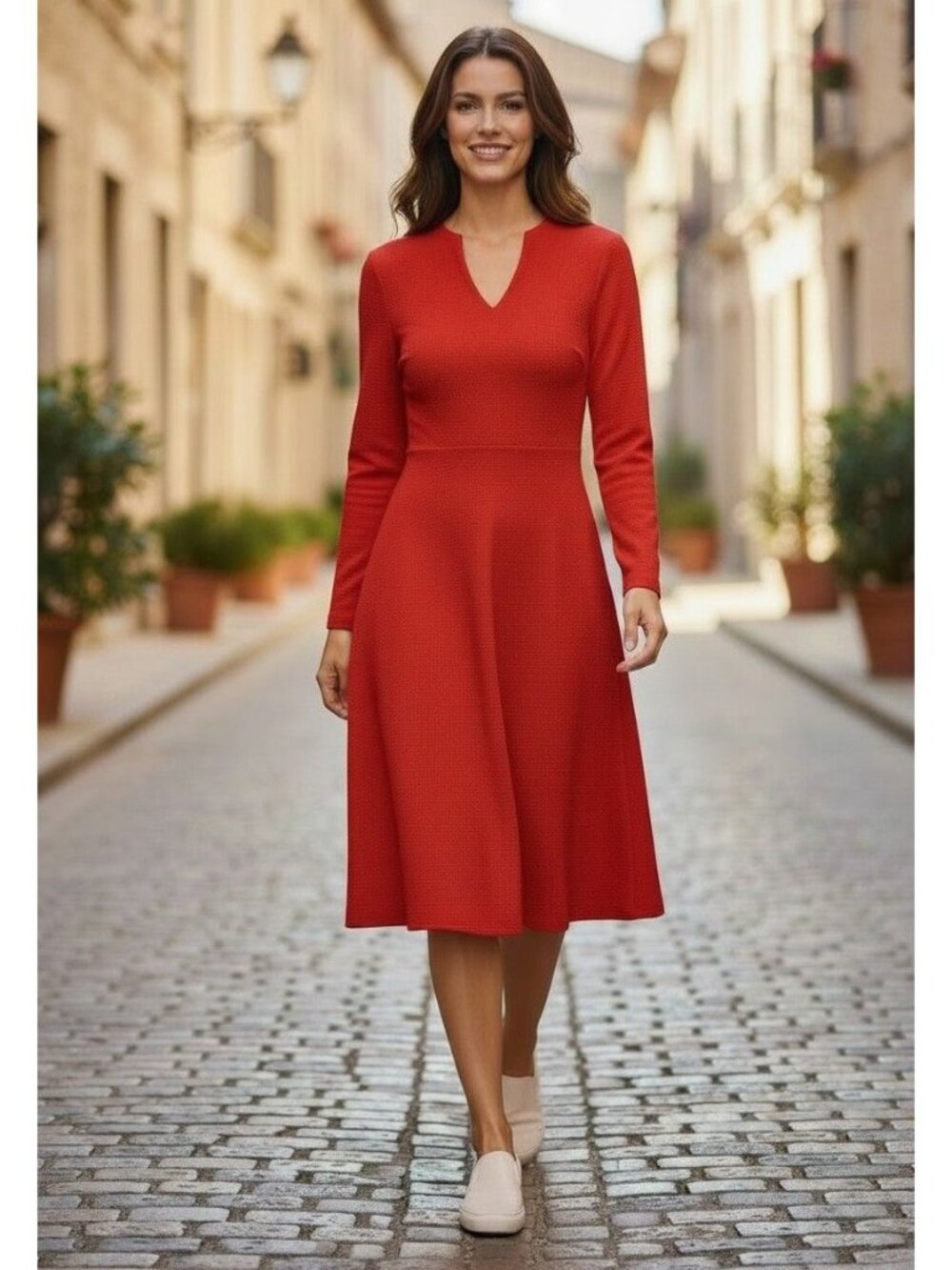 Lauren Ralph Lauren Womens Red Textured Long Sleeve A-Line Dress 8 Polyester